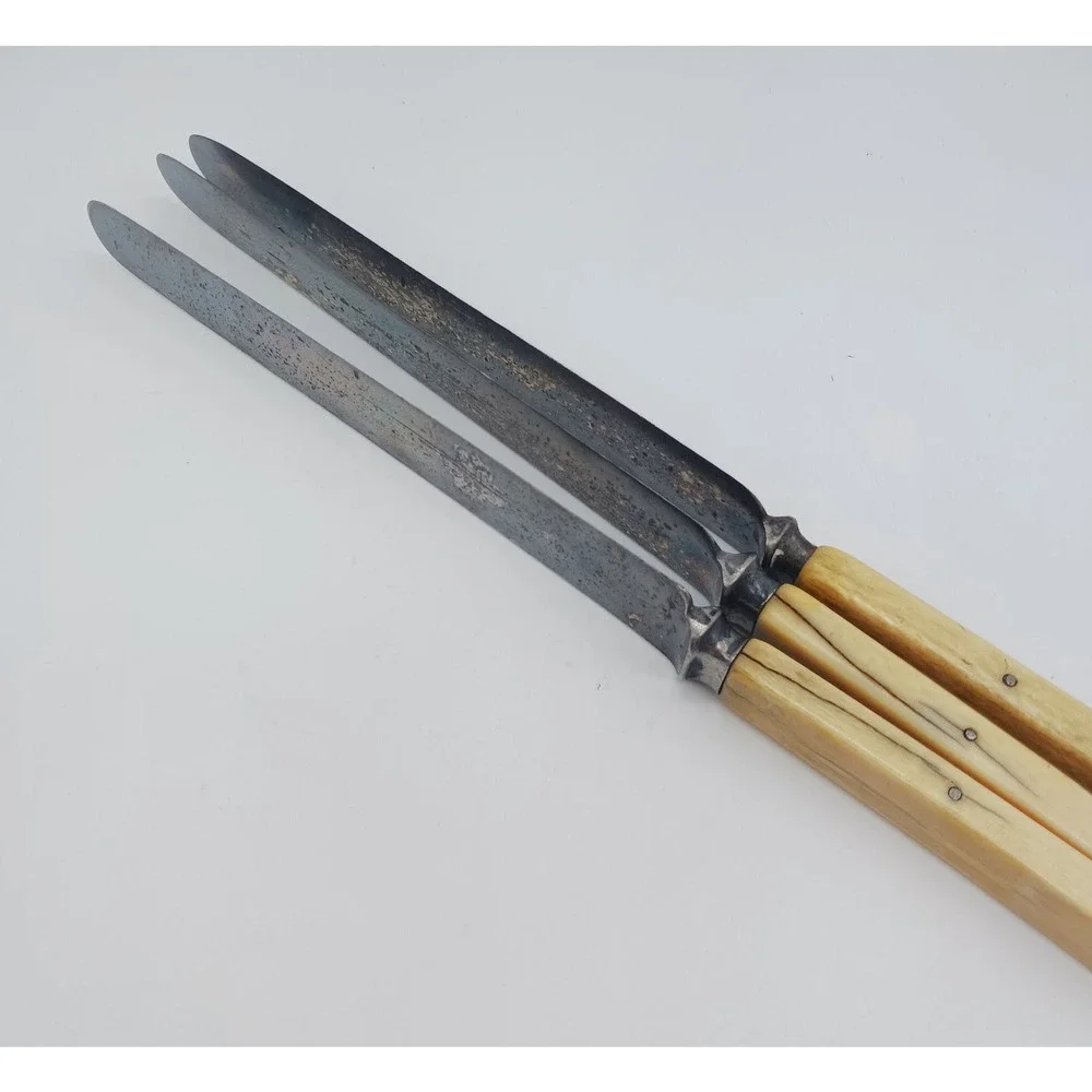 Antique Set 3 Lamson & Goodnow Dinner Knives Bone Handle Silverplate Victorian